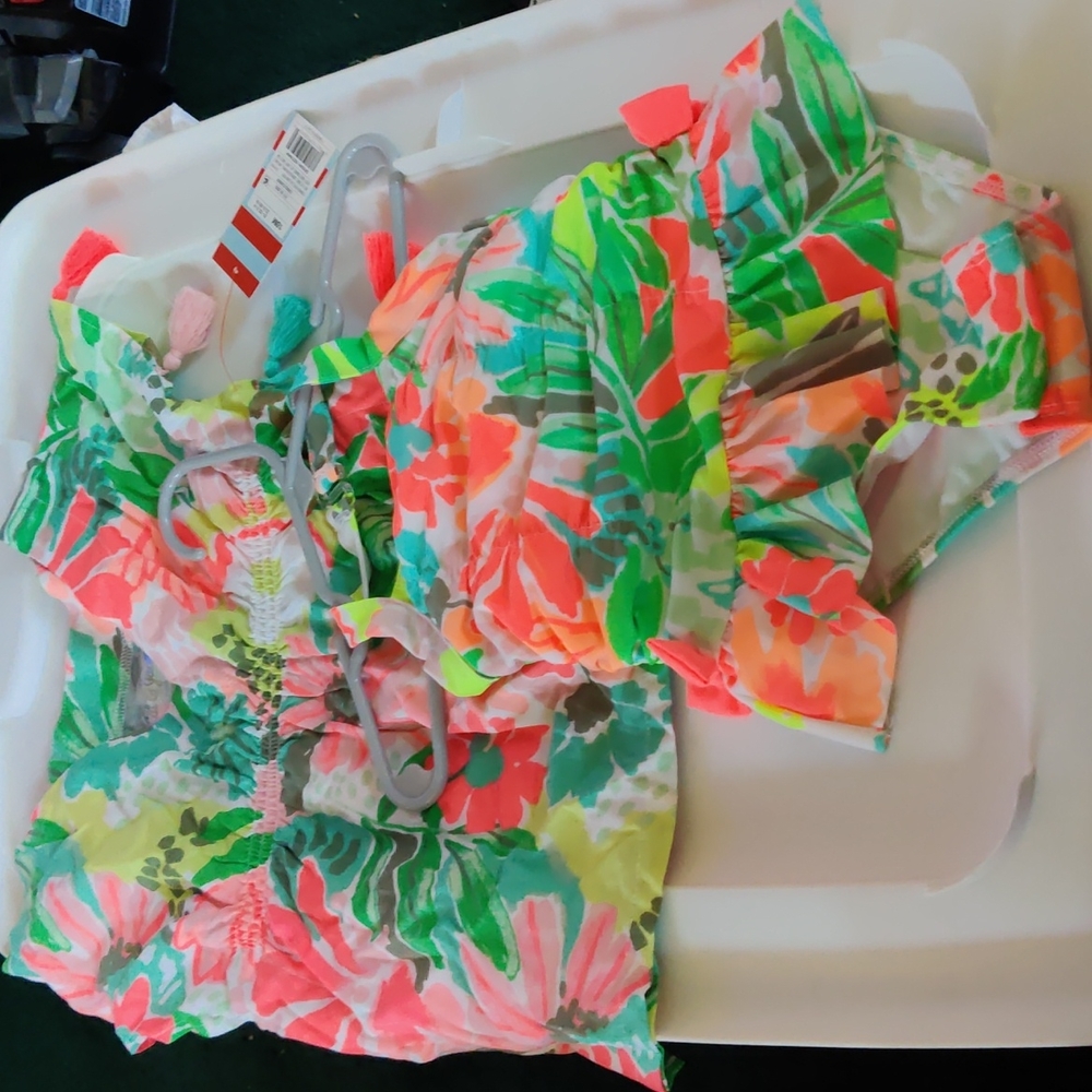 Cat & Jack, toddler girl's bathing suit and nwt cover up, 18 months